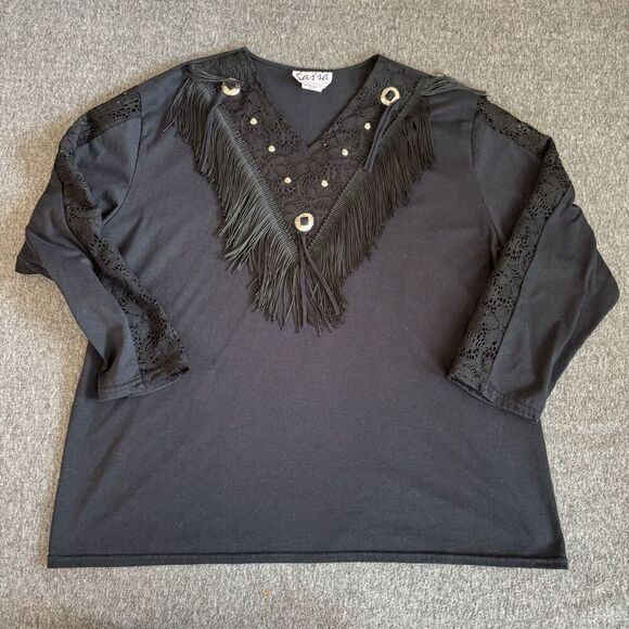 Sas’sa Fringe Western Rodeo Cowgirl Long Sleeve Lace Studded Shirt Women’s 40 - Picture 2 of 6